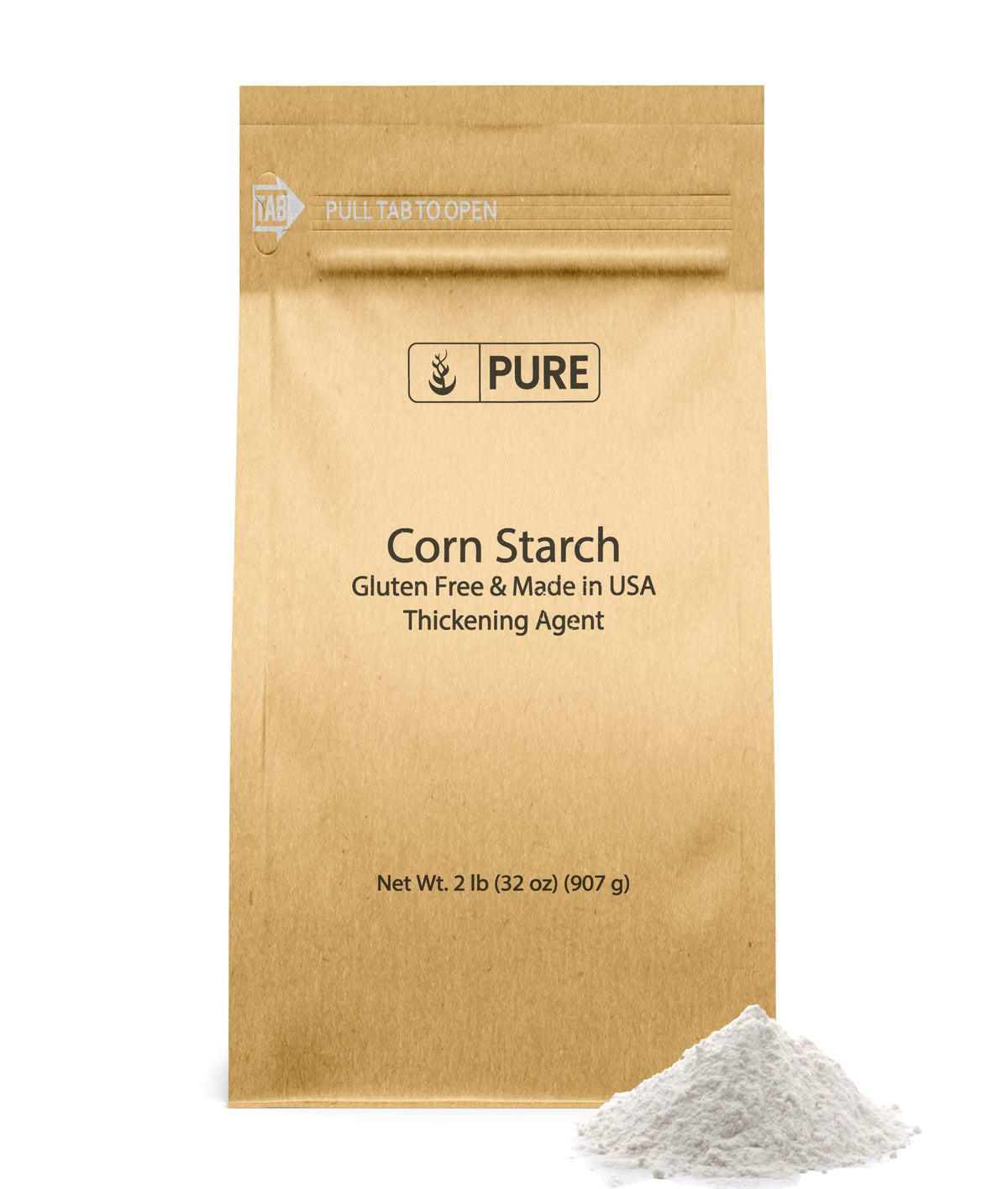 Pure Original Ingredients corn starch in resealable bag offers easy pantry storage.