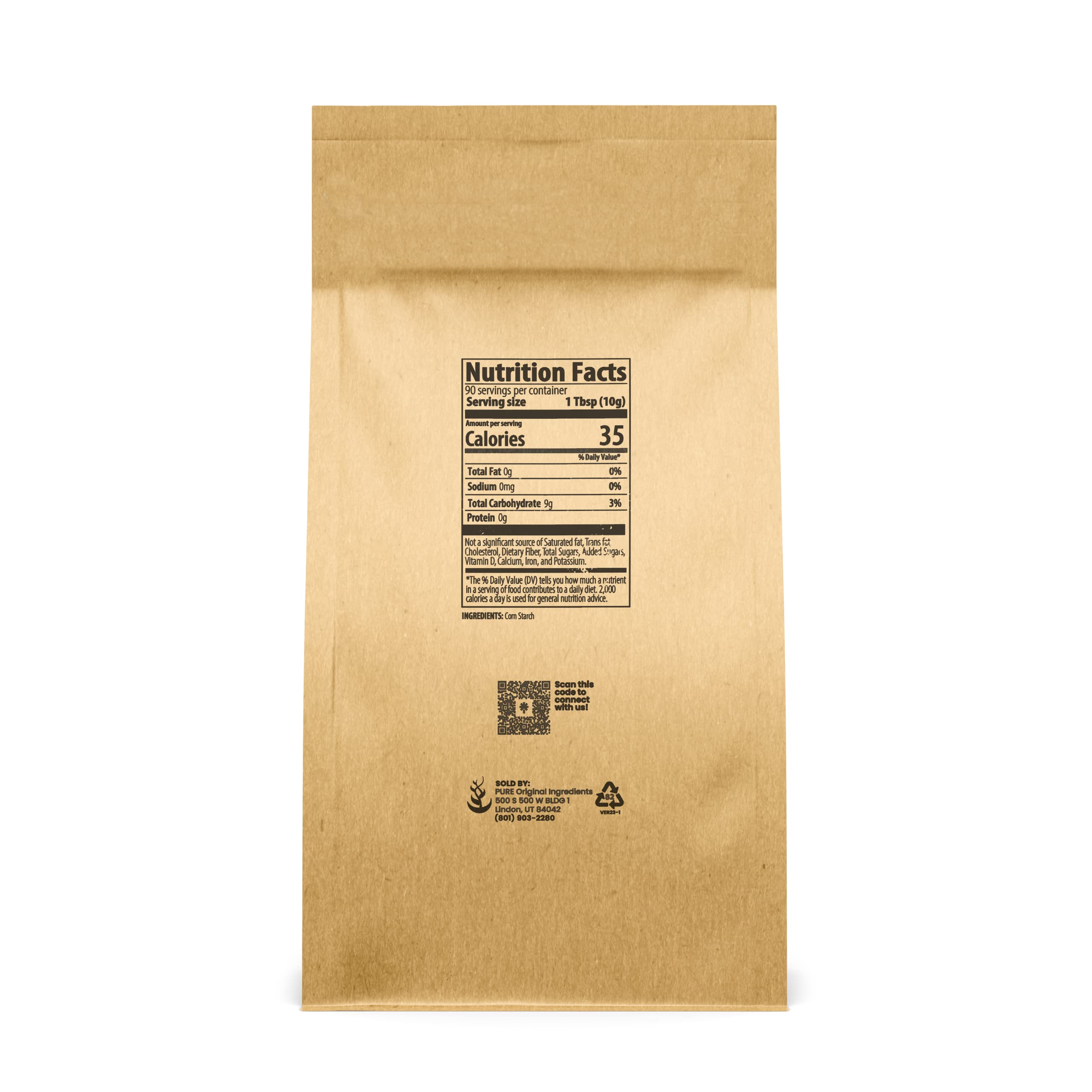 Pure Original Ingredients corn starch bag close-up highlights pure ingredients and gluten-free thickening power.