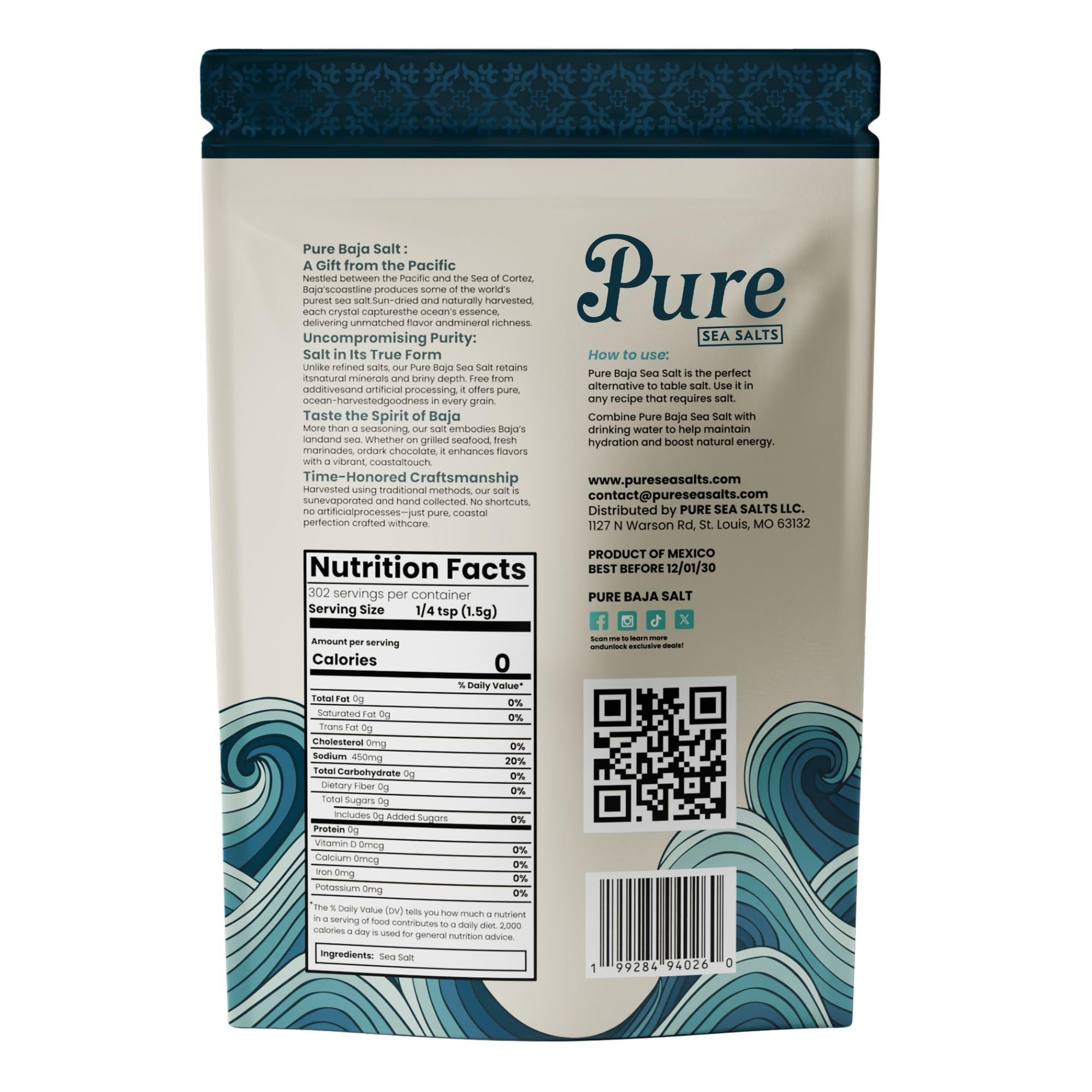 Pure Sea Salts Baja hand-harvested salt adds authentic coastal flavor to finishing dishes.