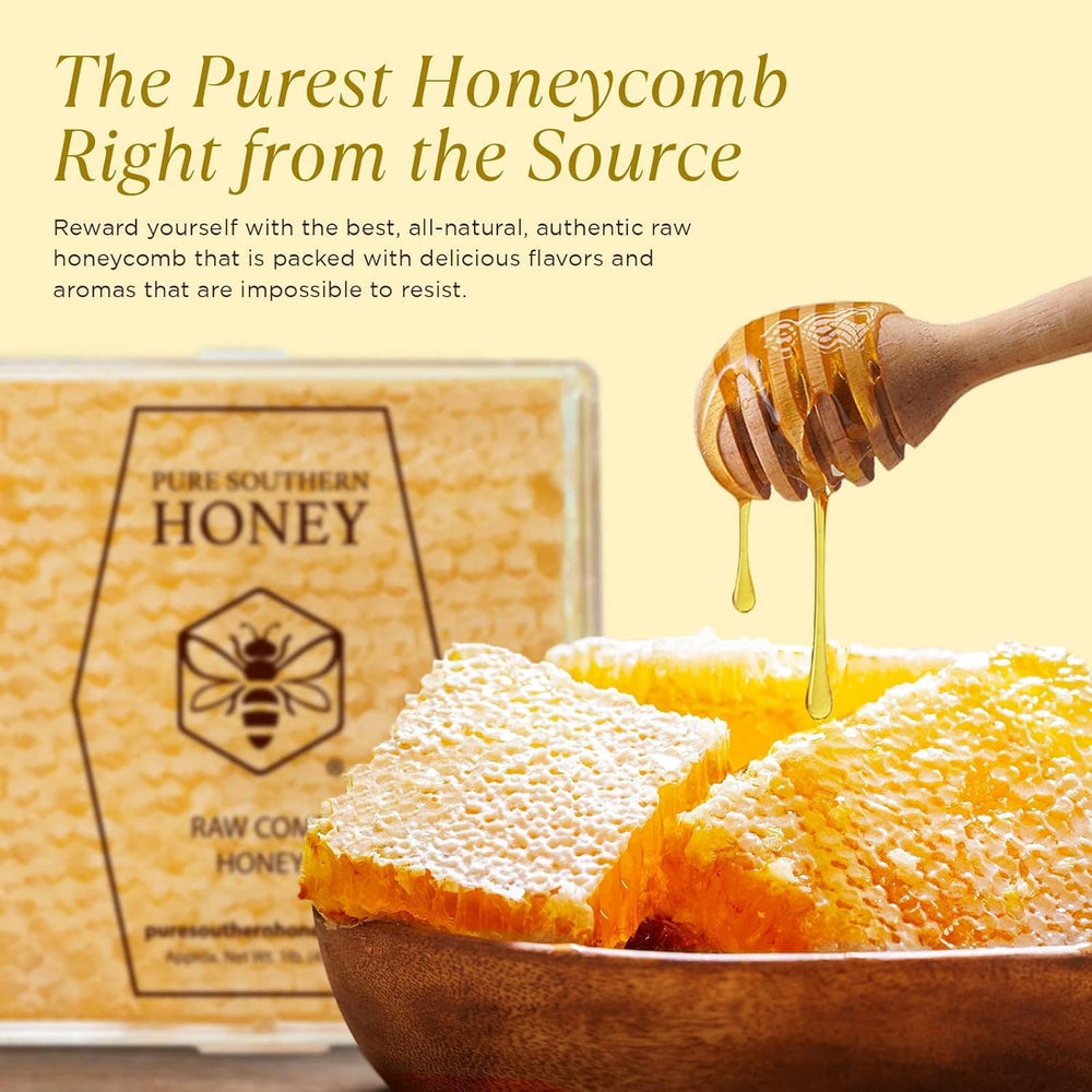 Pure Southern Honey honeycomb slice on toast, natural sweetness for breakfast.