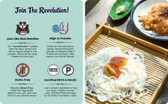 Close-up of texture resembling real noodles, egg-white base.