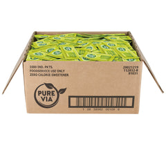 Pure Via stevia packets for 1,000-count carton ideal for offices.
