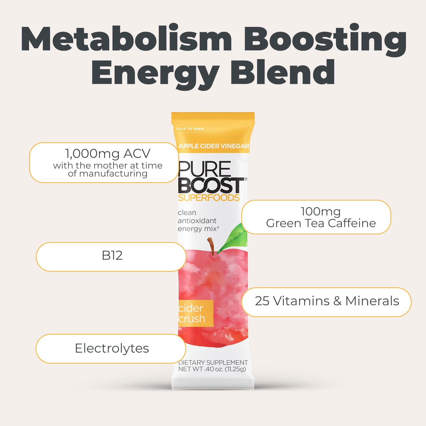 Pureboost packet dissolving in water for a refreshing apple drink.