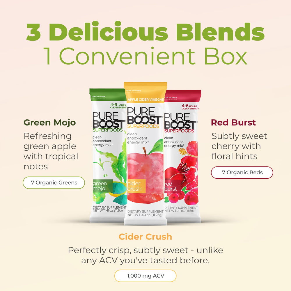 Pureboost Red Burst packet featuring beet and cranberry blend for energy