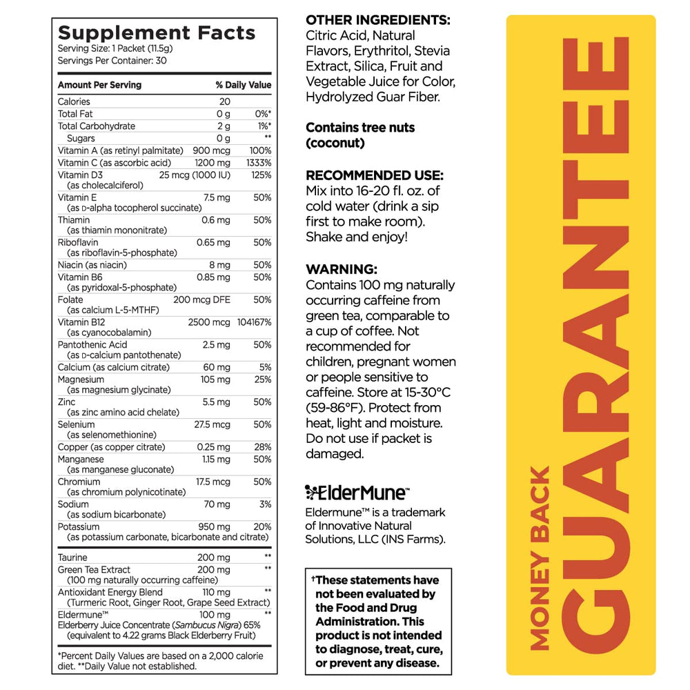 Pureboost Tropical Spark tub and packaging show convenient, on-the-go energy and immune-related nutrients.