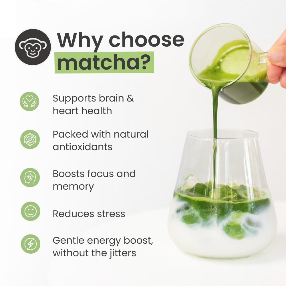 PureChimp matcha bottle pouring for quick, convenient preparation
