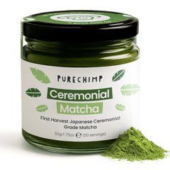 PureChimp ceremonial matcha jar top shows premium quality for daily rituals
