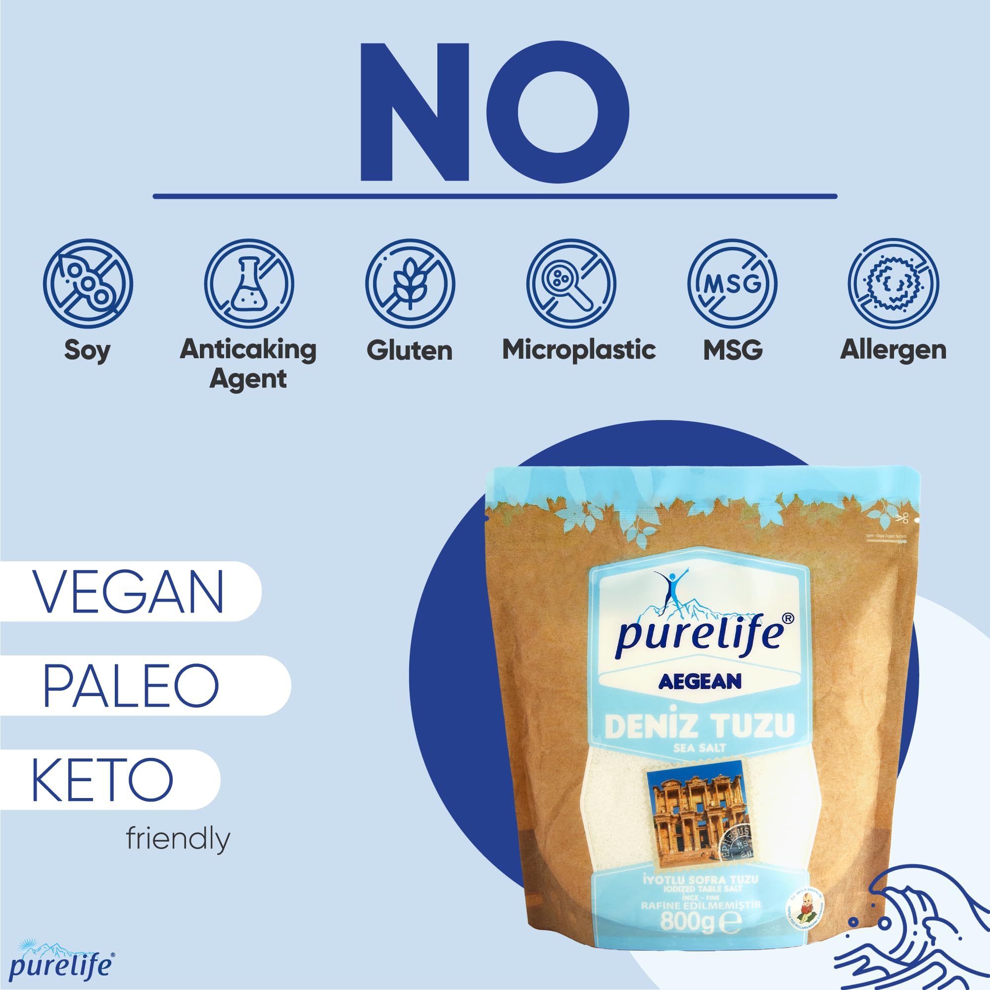 Purelife gourmet sea salt enhances dishes with clean mineral flavor.