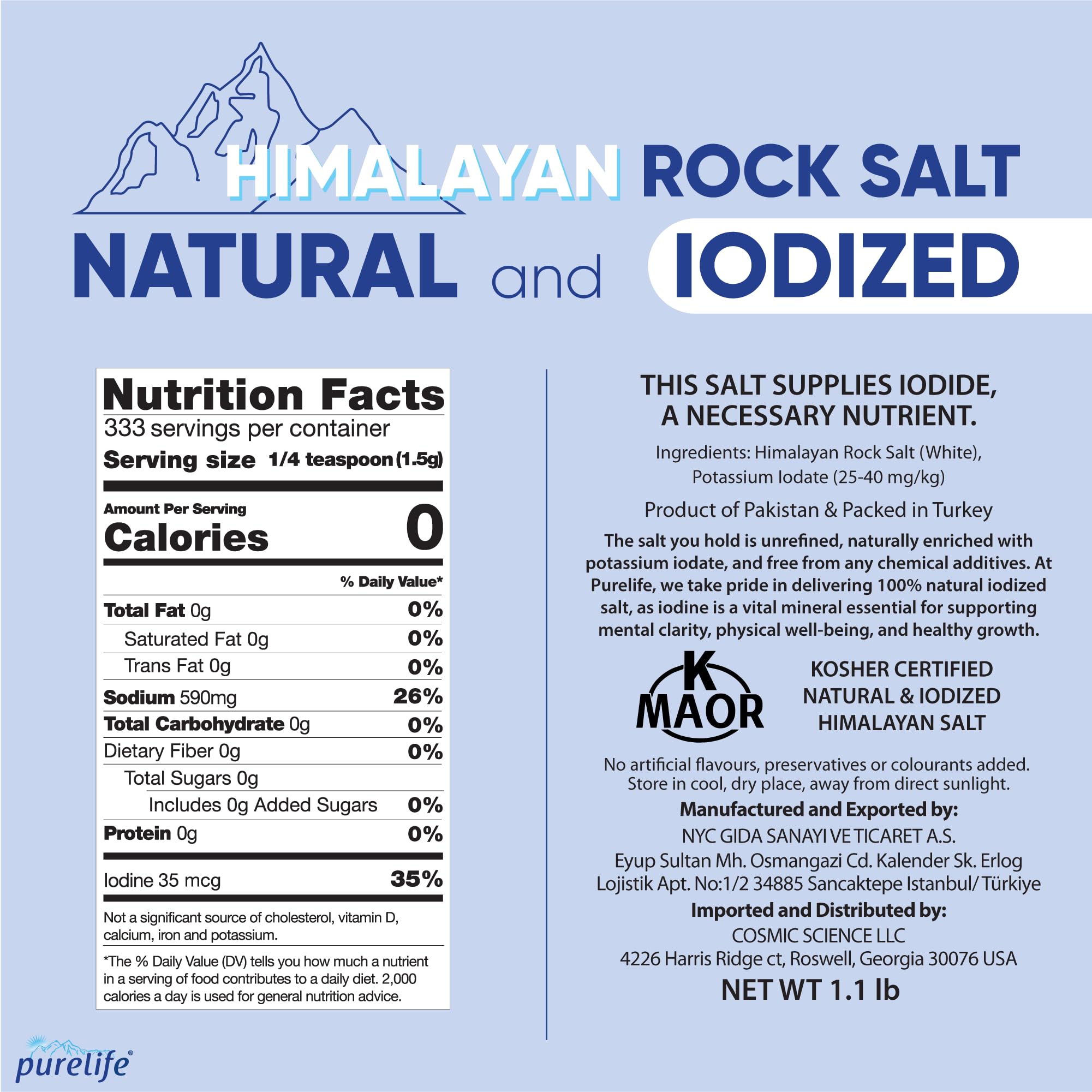 Purelife Himalayan Salt Fine crystal closeup emphasizing mineral-rich texture for gourmet cooking.