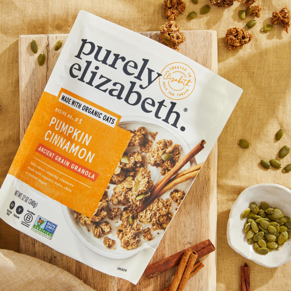 Purely Elizabeth Amaranth-quinoa-chia shot highlights nutrient-dense base for breakfast bowls.