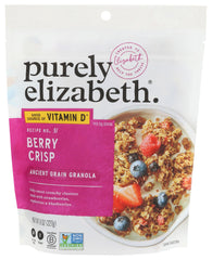 Purely Elizabeth Berry Crisp granola in bag, gluten-free and vegan snack option.