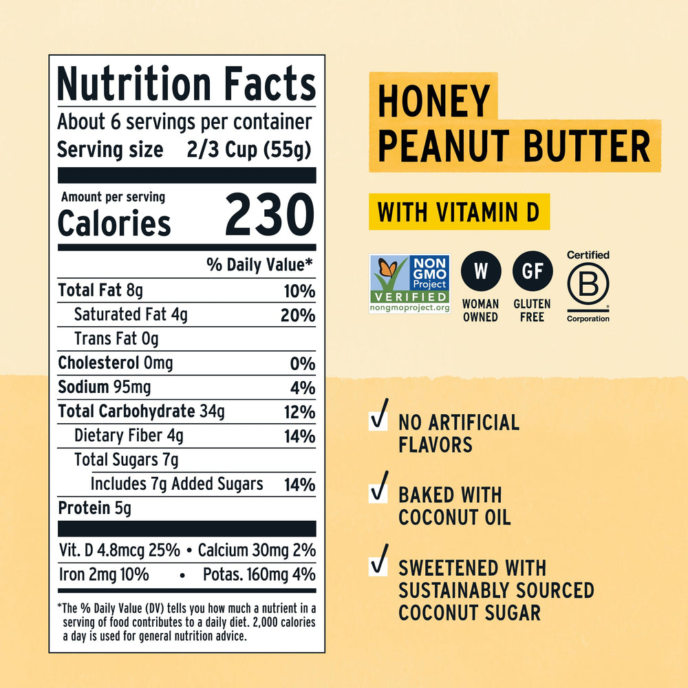 Purely Elizabeth Cereal Honey Peanut Butter on toast highlighting creamy spread.