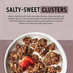 Purely Elizabeth Chocolate Sea Salt Granola served with yogurt.