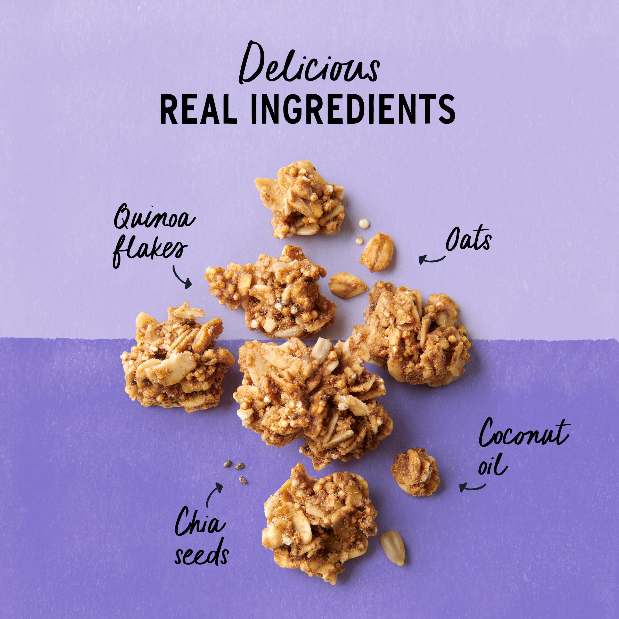 Purely Elizabeth coconut sugar granola pour showing crisp texture