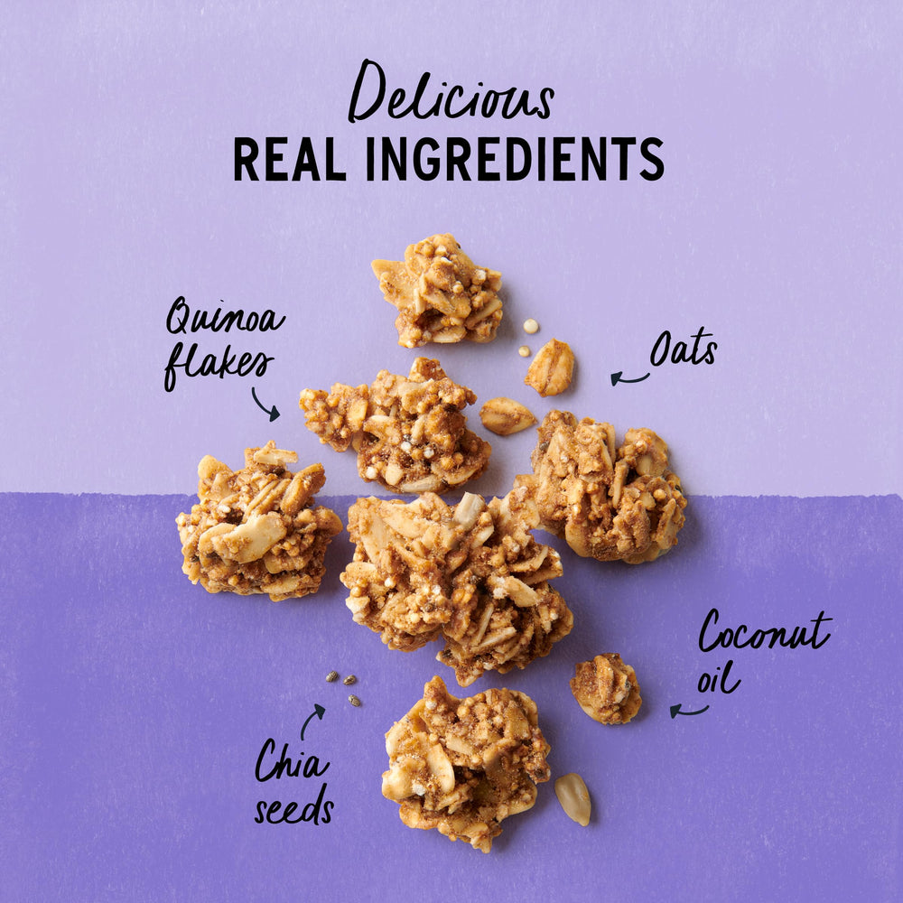 Purely Elizabeth coconut sugar granola pour showing crisp texture
