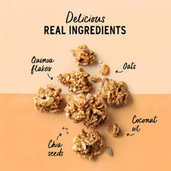 Purely Elizabeth Coconut sugar-sweetened granola ingredients shot emphasizes natural sweetness.