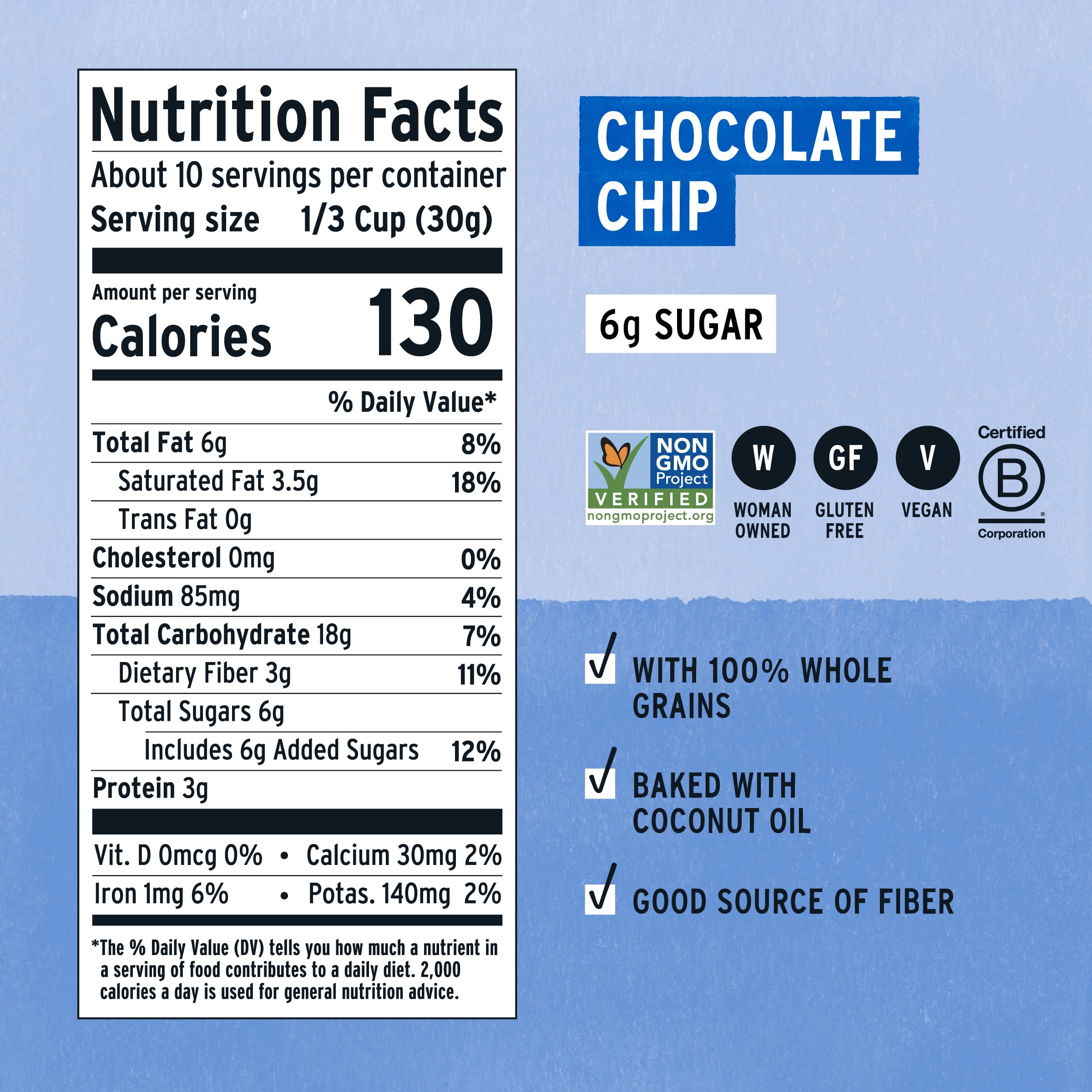 Dark chocolate chunks in Purely Elizabeth granola provide a chocolatey bite