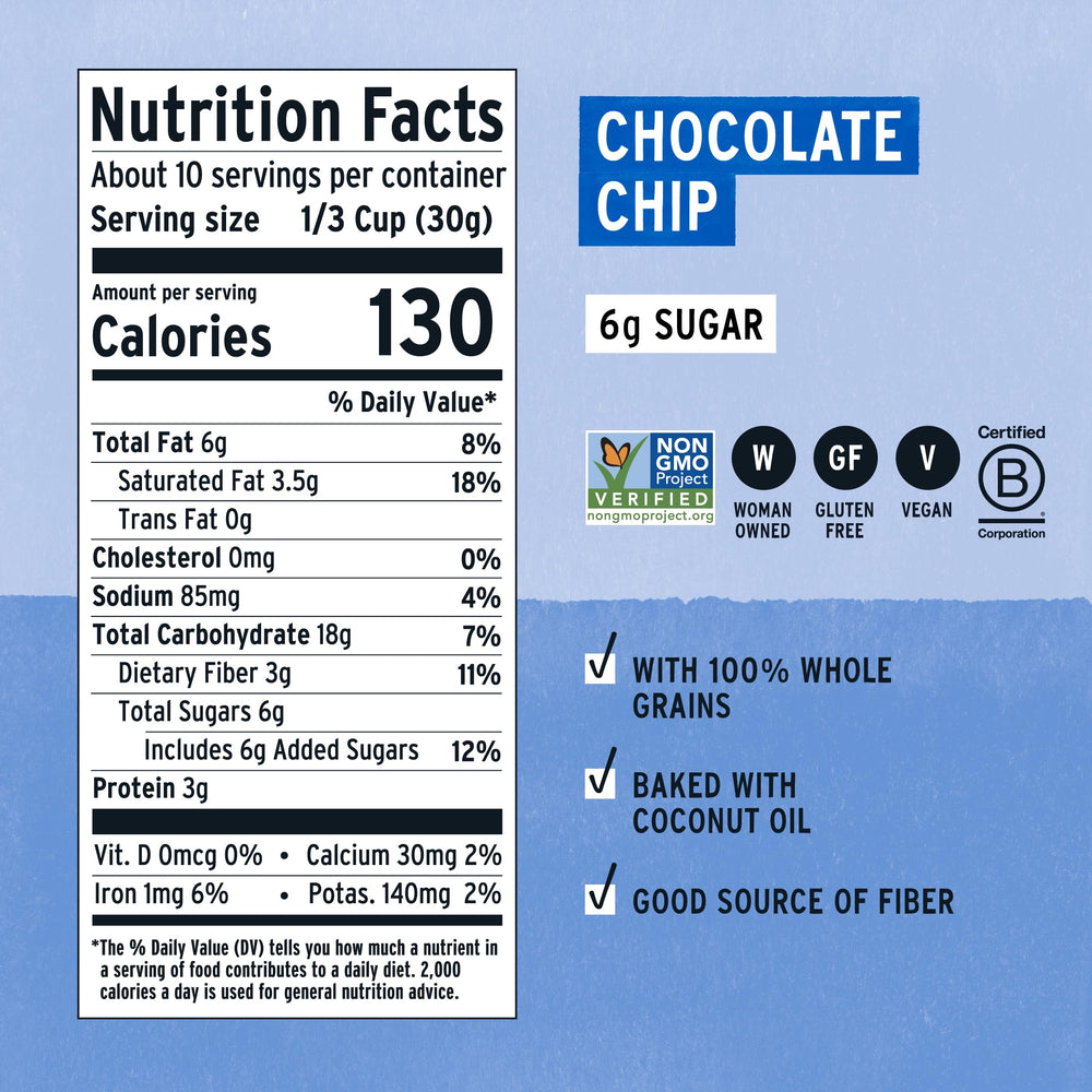 Dark chocolate chunks in Purely Elizabeth granola provide a chocolatey bite