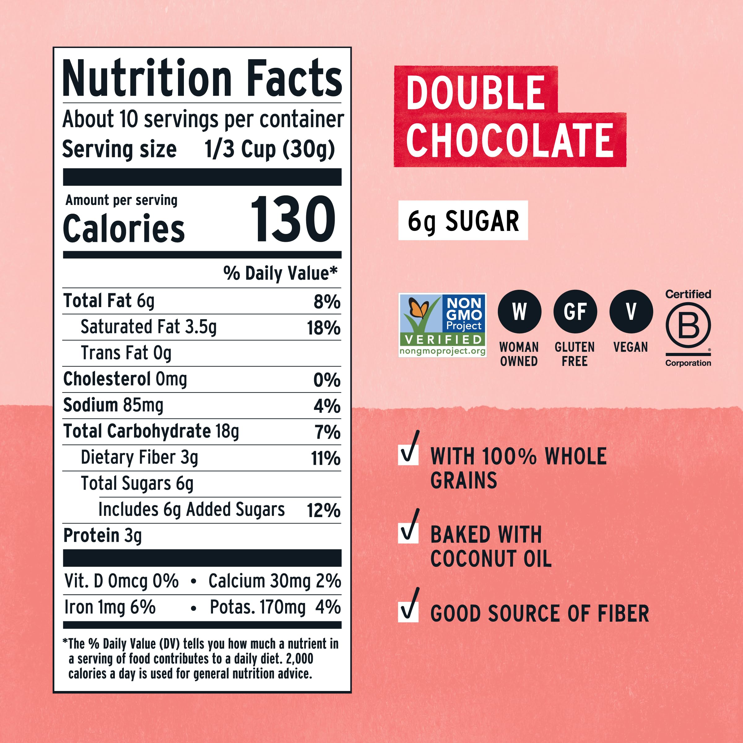 Purely Elizabeth granola dark chocolate chunks closeup highlights rich flavor and texture