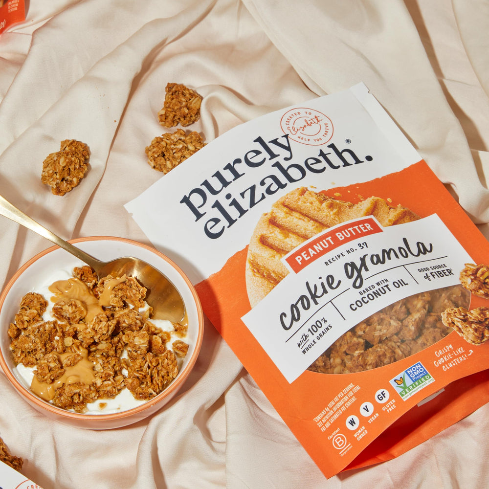 Purely Elizabeth cookie granola clusters served as a snack with crunch