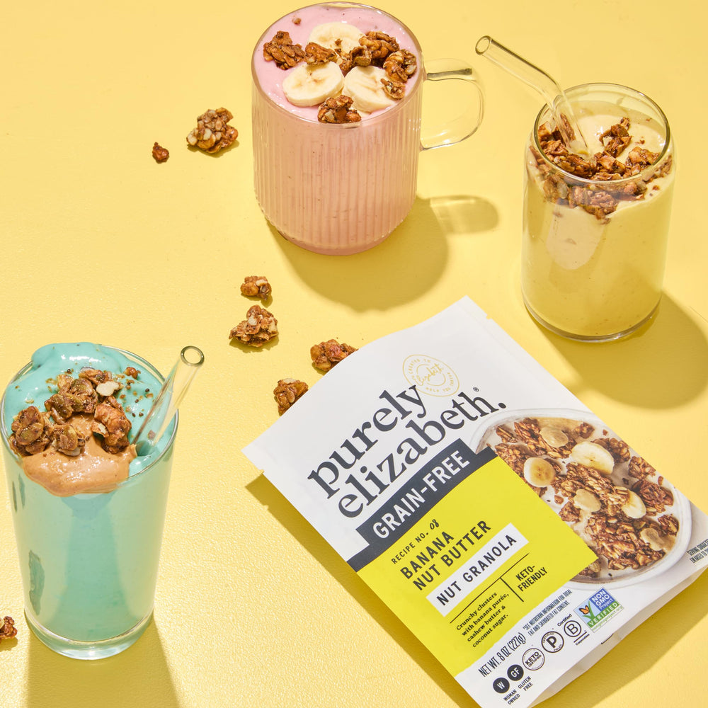 Purely Elizabeth gluten-free and non-GMO ingredients on the card.