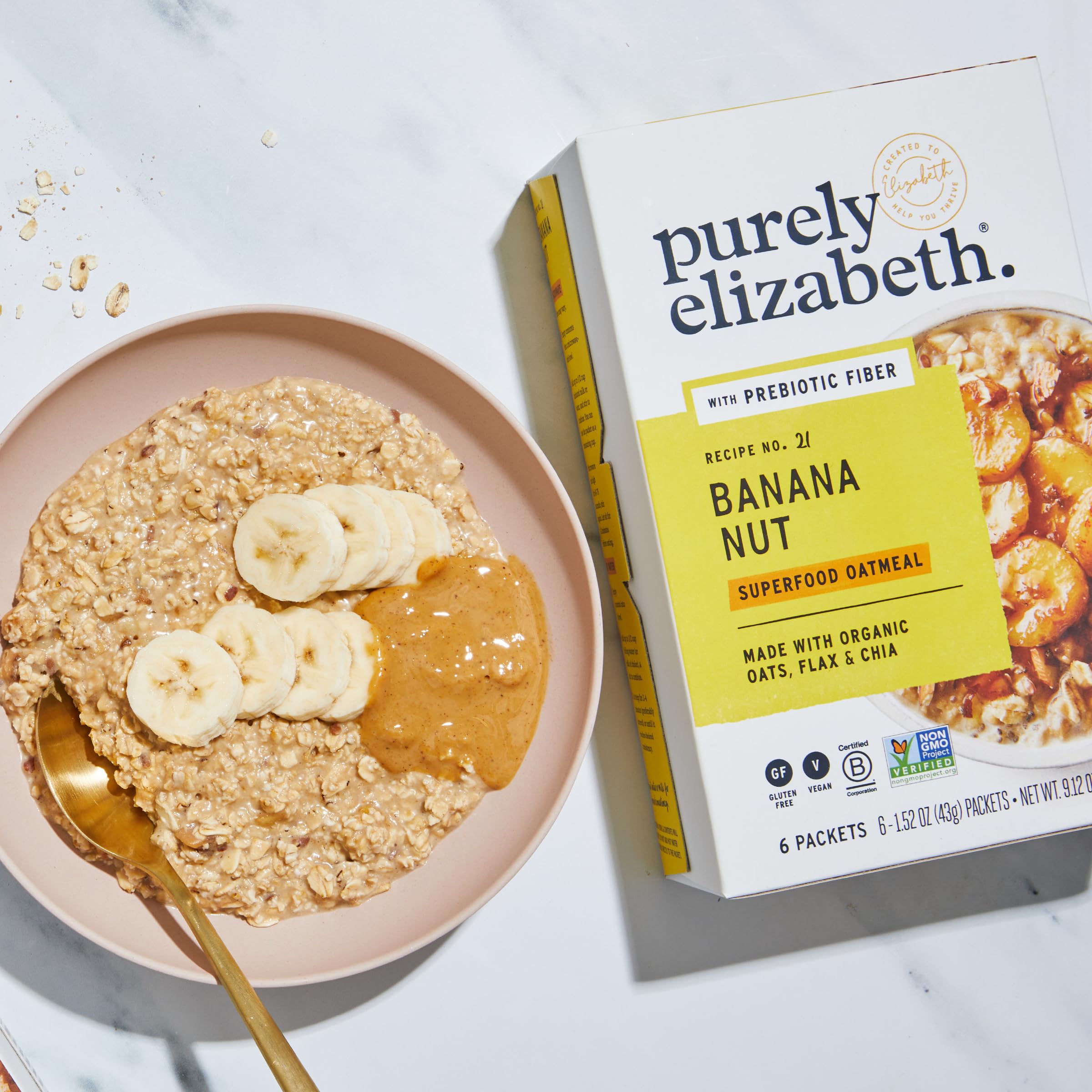Purely Elizabeth Gluten-free, Non-GMO Vegan Oats for mindful mornings.