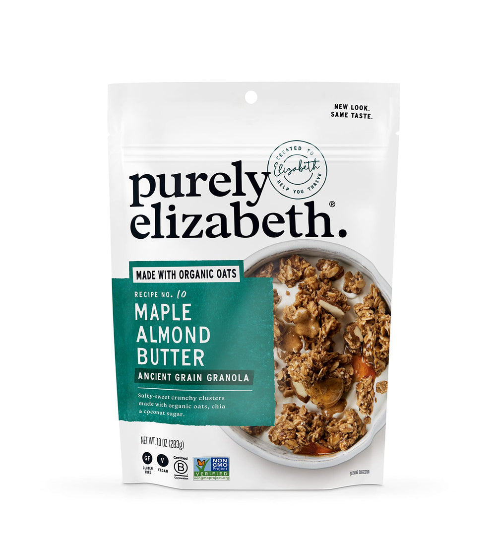 Purely Elizabeth Granola Nut Butter Maple jar shows organic sweetness and protein balance
