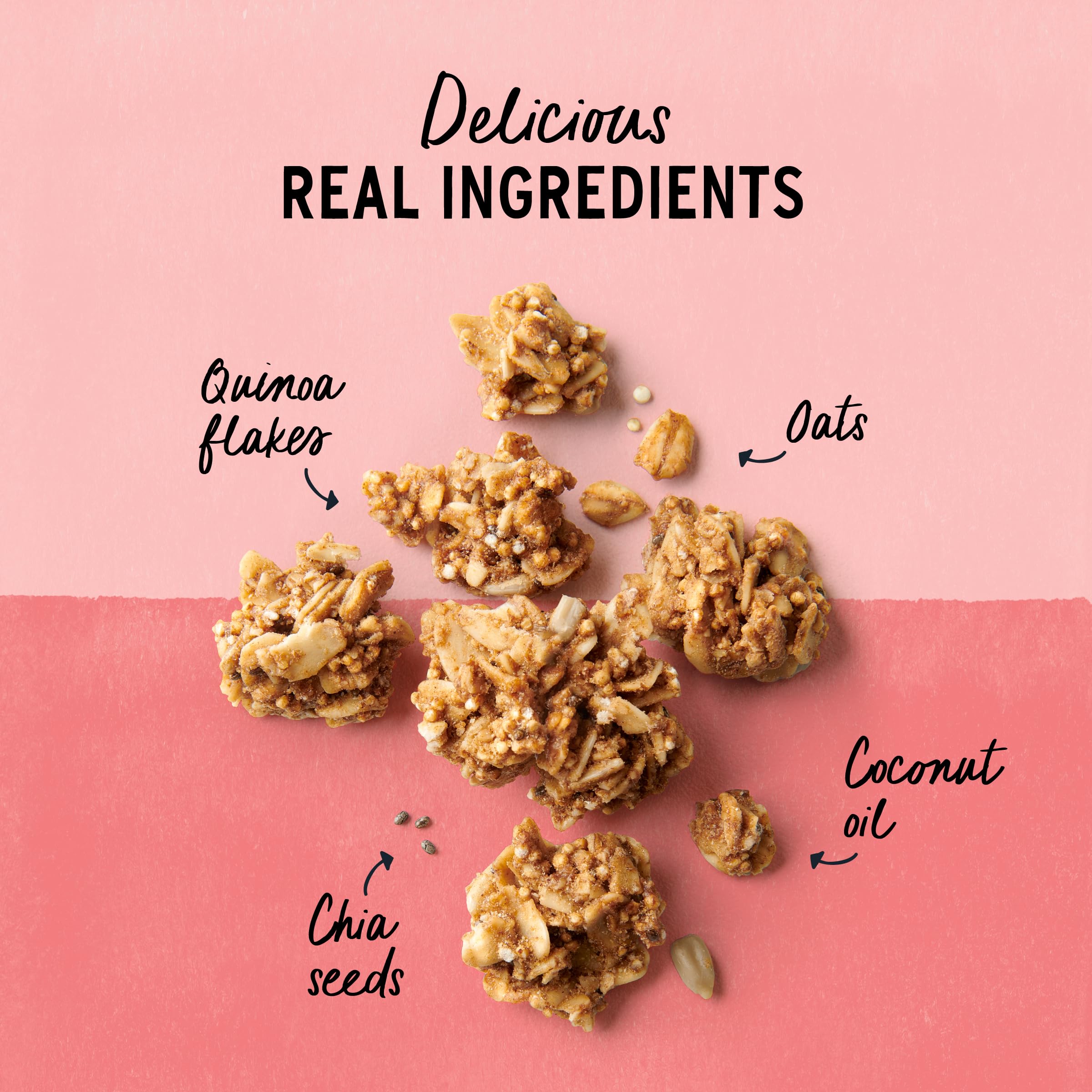 Purely Elizabeth granola pouring action captures easy, mess-free snacking.