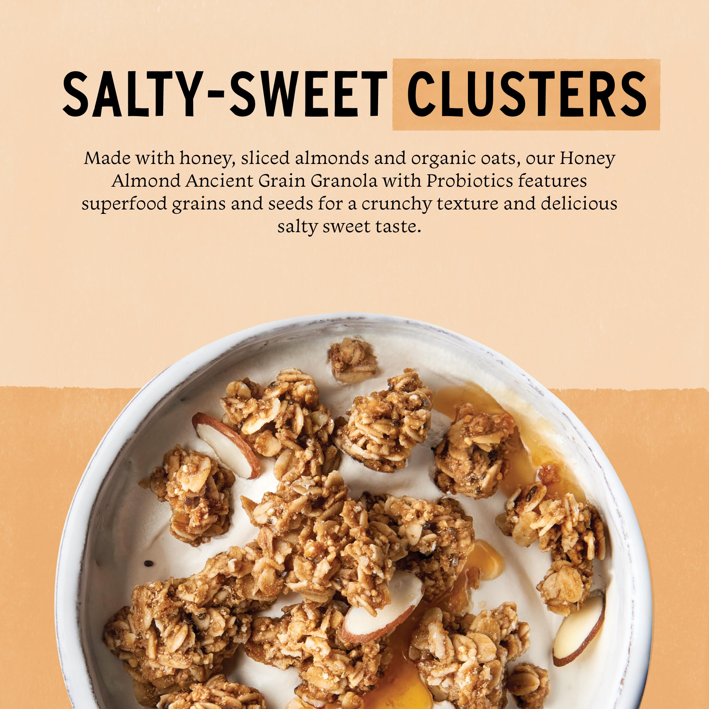 Purely Elizabeth granola ingredients close-up with oats and chia