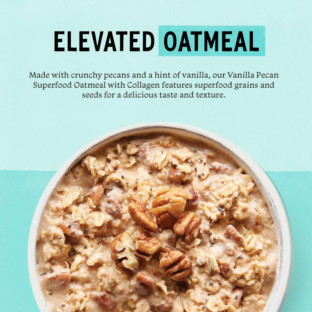 Purely Elizabeth Oat Pouch Collagen Vanilla Pecan servings—single-serve convenience for busy mornings.