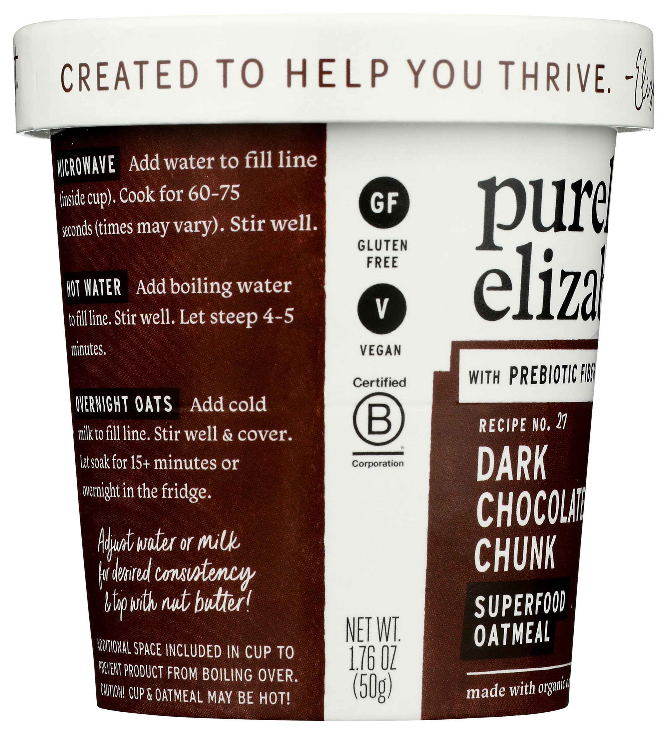 Purely Elizabeth Oatmeal Cup rich, glossy chocolate chunks visible in each cup.