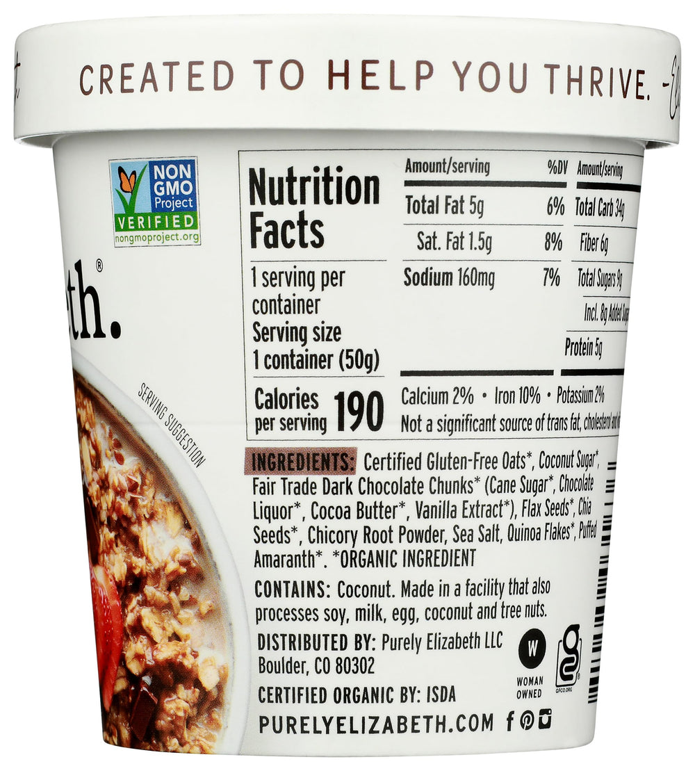 Purely Elizabeth Oatmeal Cup single-serve packaging on kitchen counter.