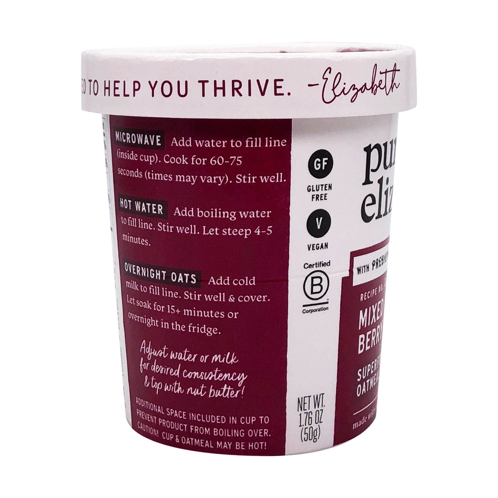 Purely Elizabeth Oatmeal Cup Mix Berry Preb cup ready for a quick, comforting breakfast.