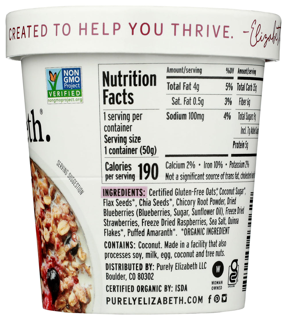 Purely Elizabeth Oatmeal Cup Mix Berry Preb prepared, ideal for quick weekday breakfasts.