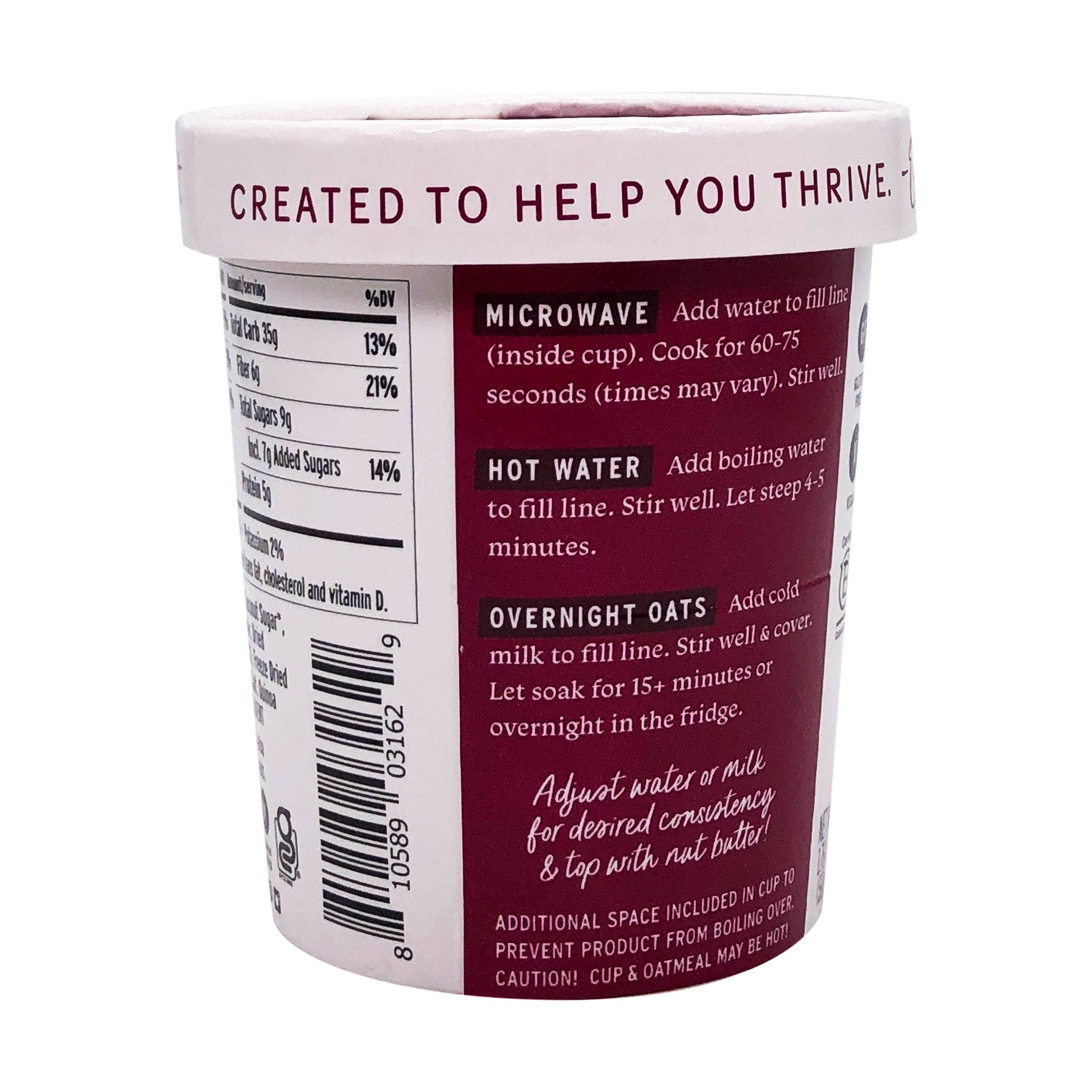 Purely Elizabeth Oatmeal Cup Mix Berry Preb texture close-up hints creamy oats.