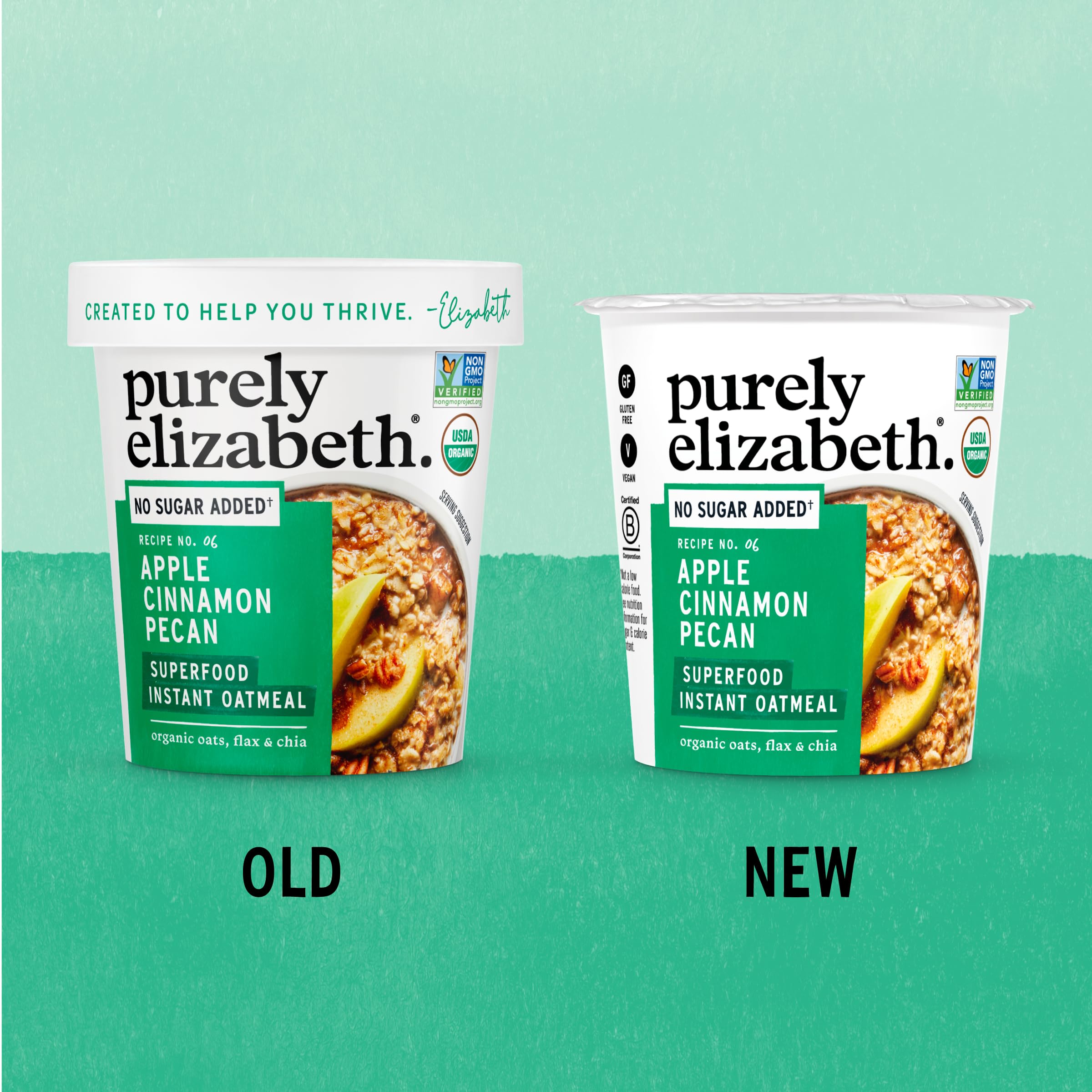 Purely Elizabeth oatmeal cups ready to serve with toppings and quick prep.