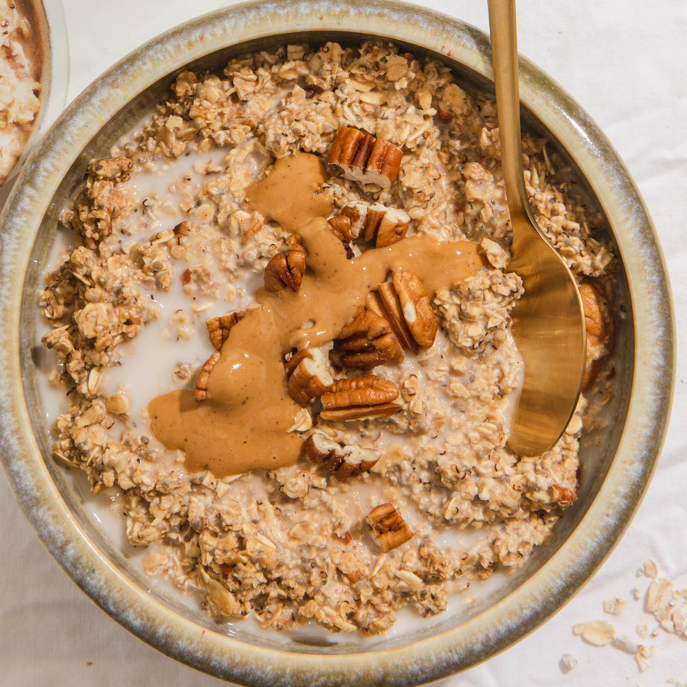 Oats and collagen blend ready to mix for a quick morning bowl