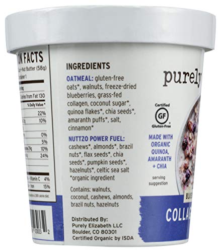 Purely Elizabeth Oats Blueberry Walnut powder container—easy scooping for quick breakfasts.