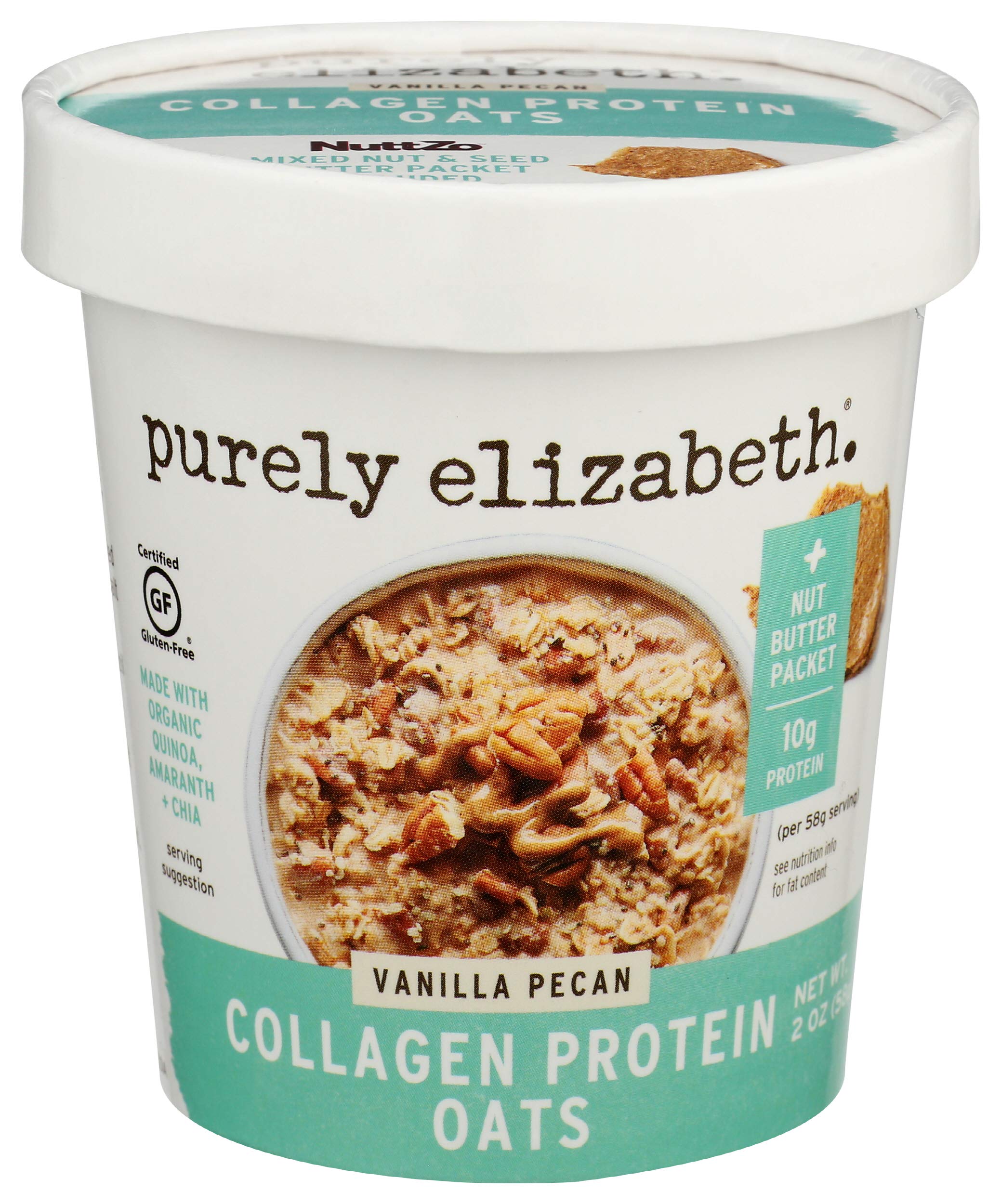 Purely Elizabeth oats vanilla pecan bowl showcases a hearty, protein-rich breakfast.