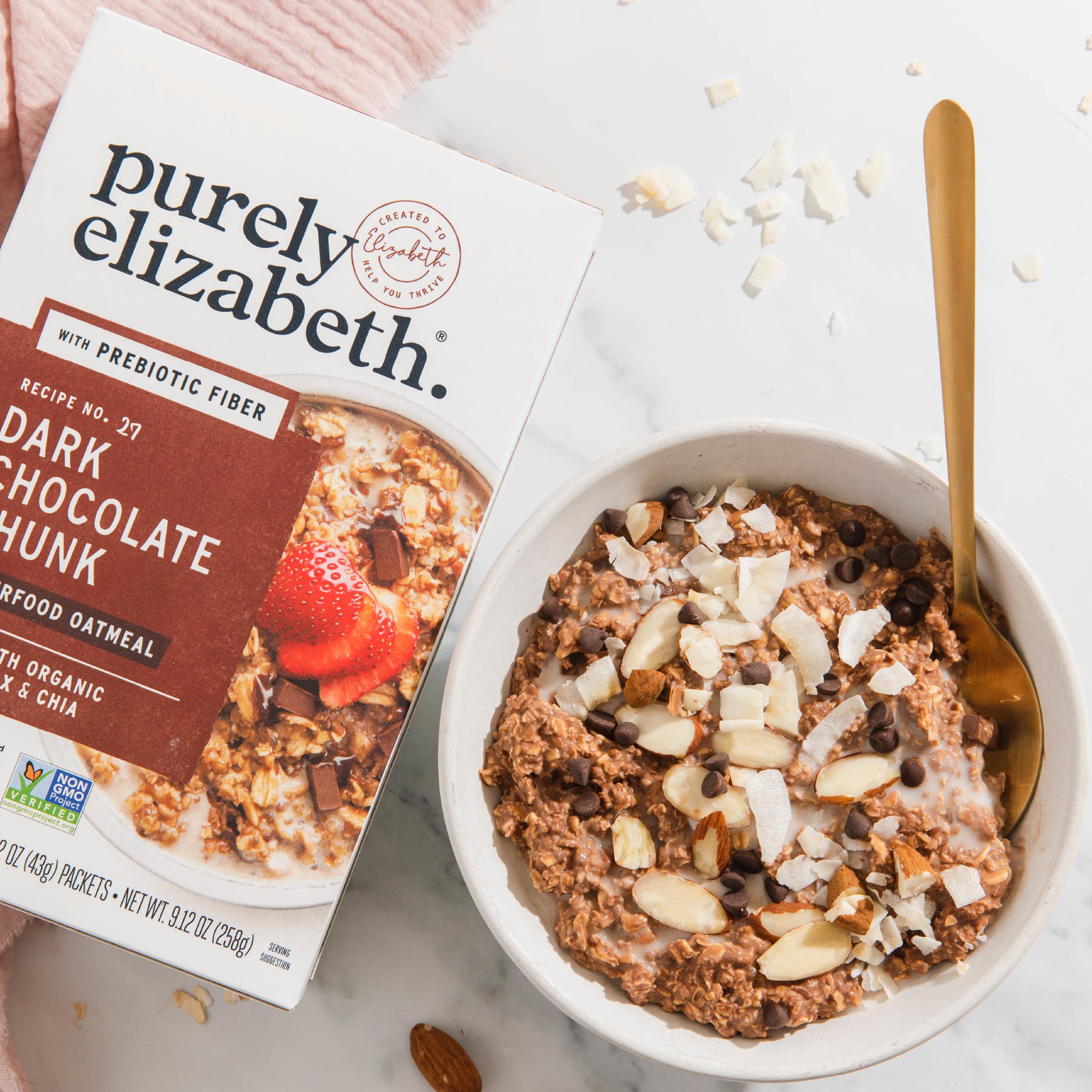 Purely Elizabeth organic oats blend ingredients close-up showing wholesome grains.