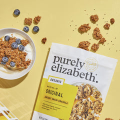 Purely Elizabeth Original Granola clusters close-up, perfect topping for smoothies.