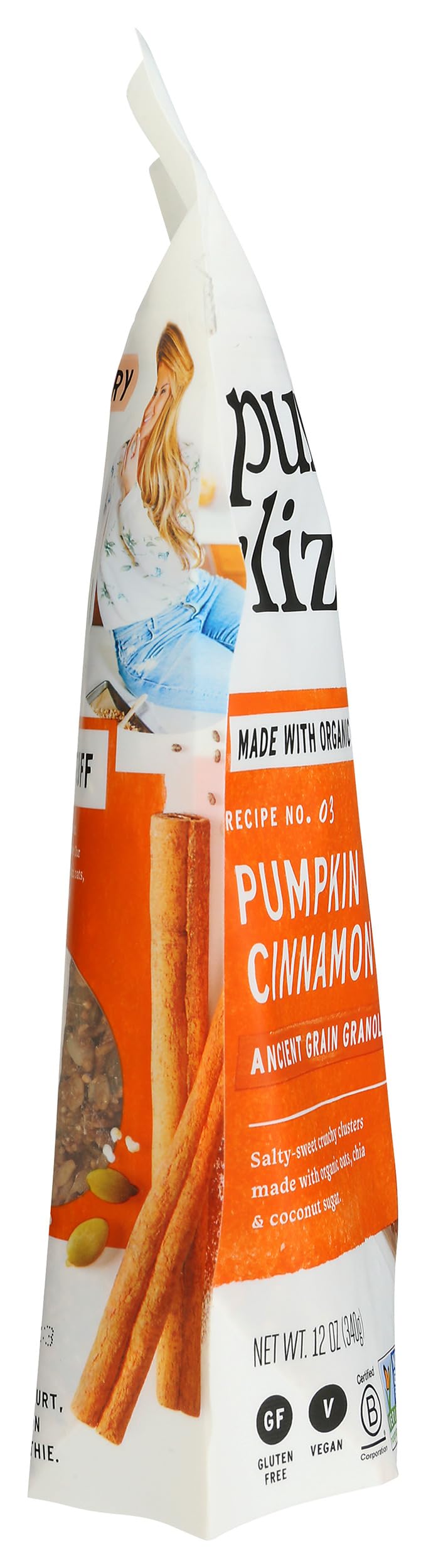 Spoon of Purely Elizabeth Pumpkin Cinnamon granola for a quick healthy snack