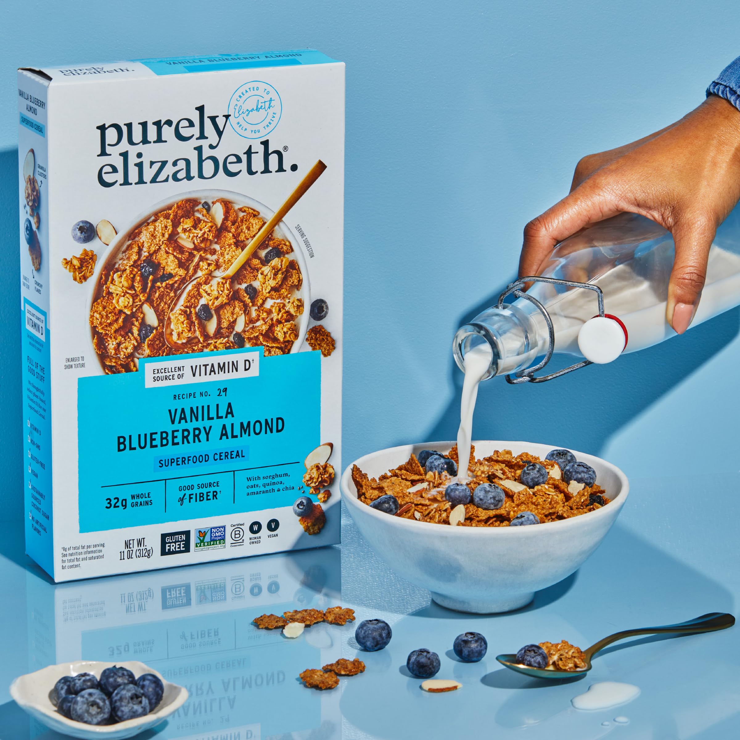 Purely Elizabeth Vanilla Blueberry Almond Cereal yogurt parfait idea showcases versatility