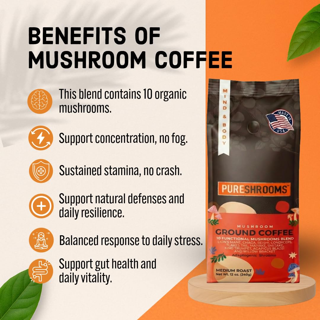 PureShrooms Reishi infusion offers a calm, steady energy throughout the morning