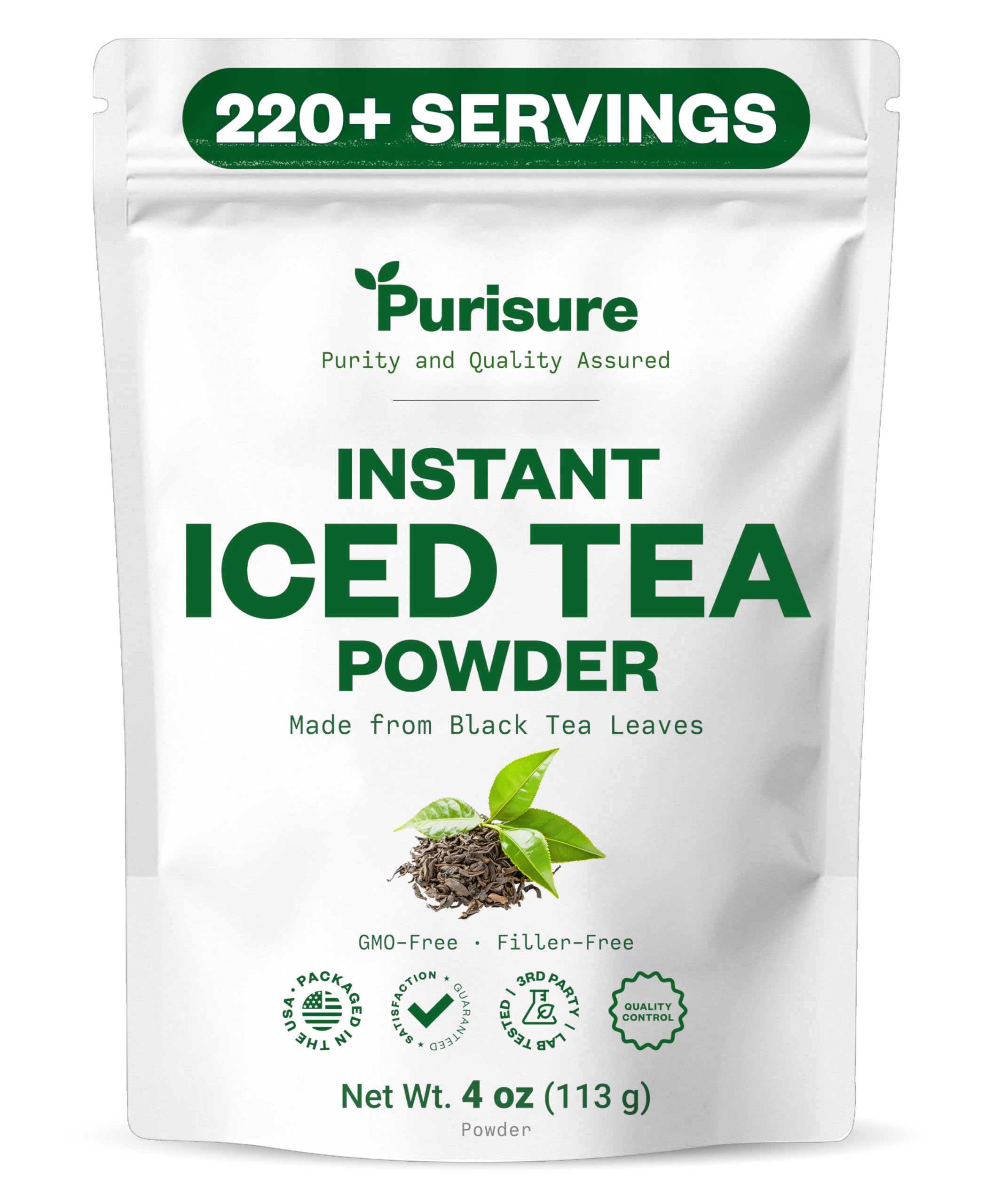 Purisure Real Black Tea Powder bottle for quick unsweetened tea at home