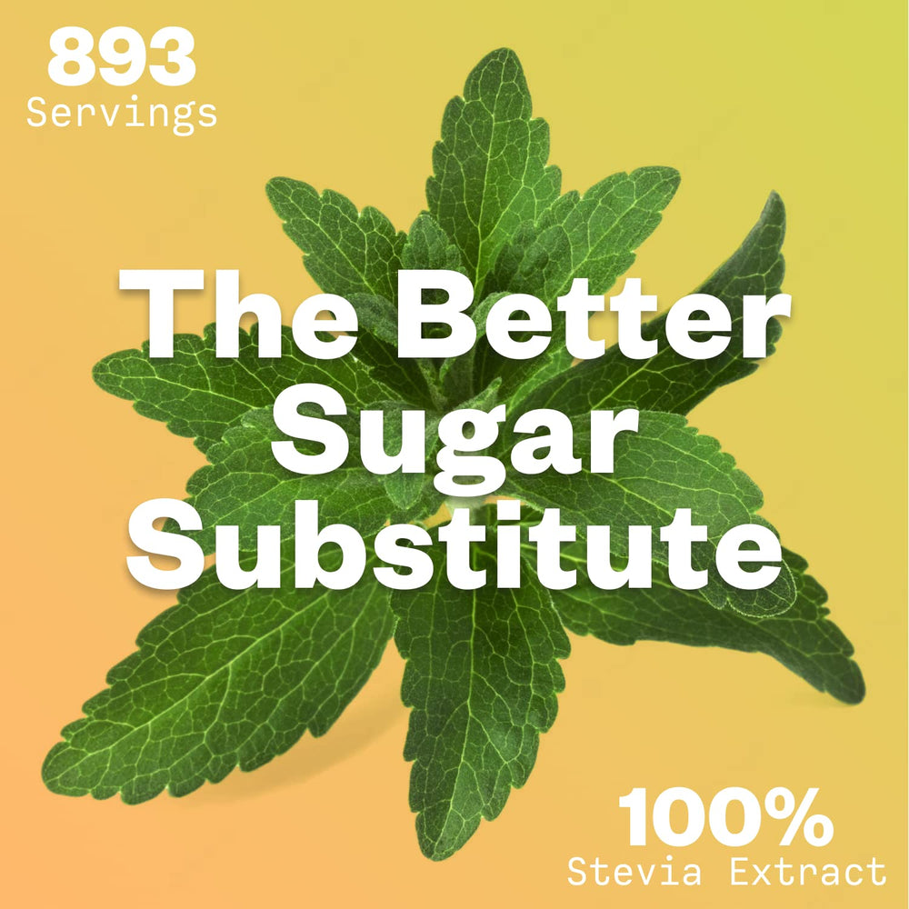 Purisure stevia powder in tea glass emphasizes versatile, calorie-free flavor enhancement.
