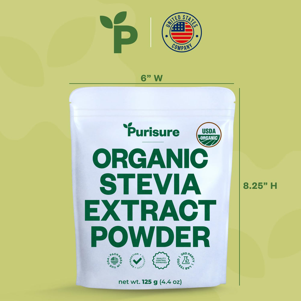 Purisure Stevia powder ingredient list emphasizes single-ingredient extract