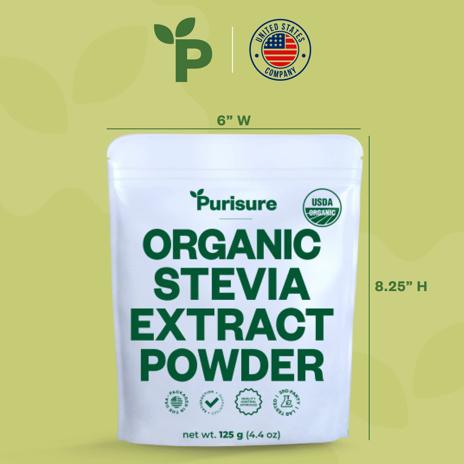 Purisure stevia zero-calorie sweetener label highlights clean, additive-free formula.