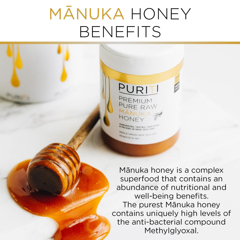 New Zealand origin map highlights Puriti Manuka sourcing.