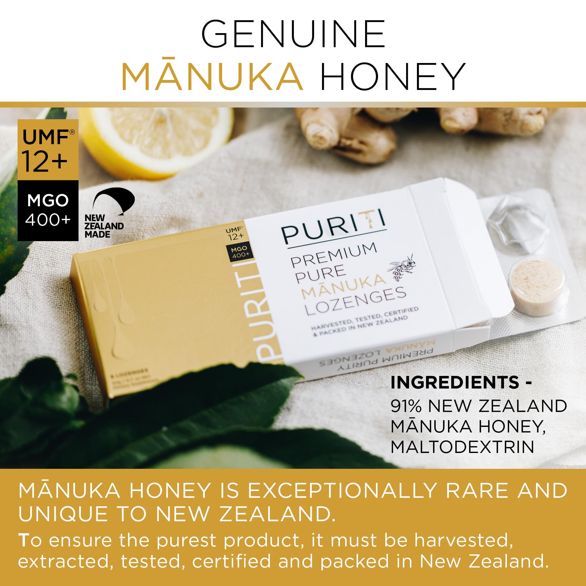 Sugar-free PURITI lozenges support daily, guilt-free use.